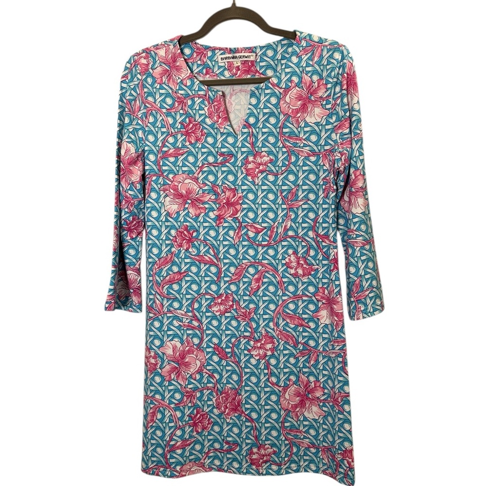 Barbara Gerwit Women’s Split Neck Sporty Resortwear Hibiscus Bamboo Print Tunic